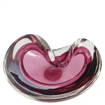 Barbini Murano Pink & Clear Glass Vintage Biomorphic Bowl