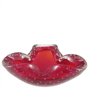Barbini Murano Red & Clear Bubble Glass Biomorphic Bowl