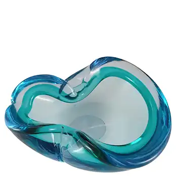 Barbini Murano Green & Blue Glass Vintage Biomorphic Bowl