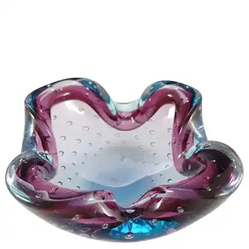 Barbini Murano Purple & Blue Bubble Glass Biomorphic Bowl