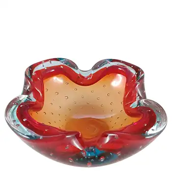 Barbini Murano Red & Blue Bubble Glass Biomorphic Bowl