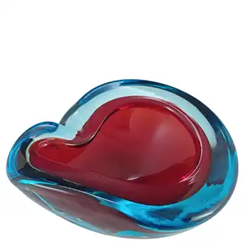 Barbini Murano Red & Blue Glass Vintage Biomorphic Bowl