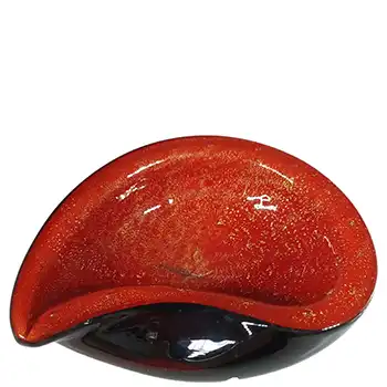 Barbini Murano Biomorphic Red & Black Glass Gold Leaf Bowl