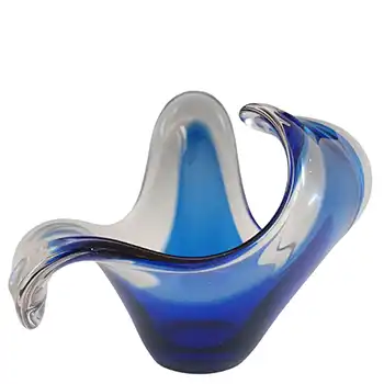 MARKED Bayel French Blue & Clear Glass Sculpture Bowl