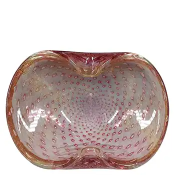 Murano Vintage Gold Leaf & Controlled Bubble Pink Glass Bowl