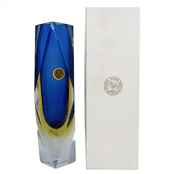 Bucella Cristalli Murano Faceted Blue & Amber Sommerso Glass Vase