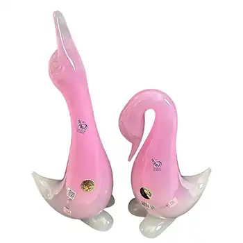 De Biasi / Bucella Cristalli Murano Pink & White Alabastro Glass Ducks
