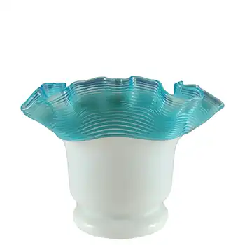 Victorian Opaque White & Blue Custard Glass Threaded Vase