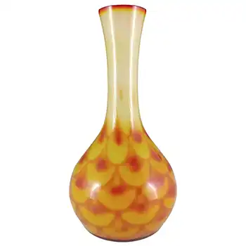 Elme Glasbruk Scandinavian Orange Cased Glass Peacock Vase