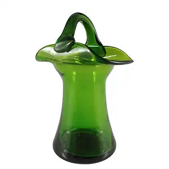 Empoli Verde Italian Green Glass 1970's Basket Vase
