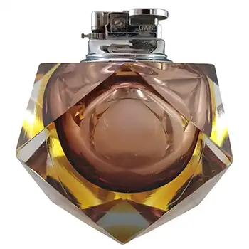 Murano Faceted Brown & Amber Sommerso Glass Block Lighter