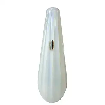 Ferro Italarts Murano Opalescent White Ribbed Glass Vase - Labelled