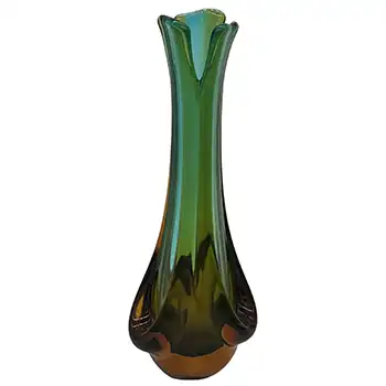 Ferro Italarts Murano Green & Amber Organic Glass Vase - Labelled