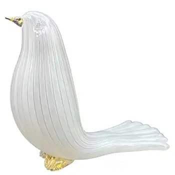 Ferro Italarts Murano White Zanfirico & Gold Leaf Glass Bird - Labelled