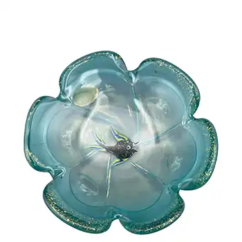 Ferro Italarts Murano Blue Glass Gold Leaf Fish Bowl - Labelled