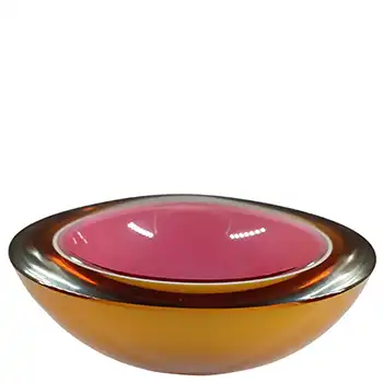 Barbini Murano Pink, Amber & White Cased Glass Geode Bowl