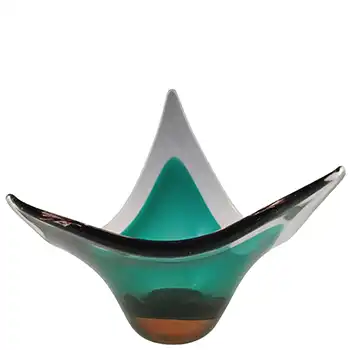 Scandinavian Style Green & Amber Cased Glass Sculpture Bowl
