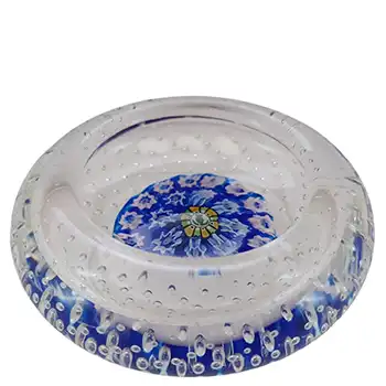 LABELLED John Deacons Blue & Clear Glass Millefiori Bowl
