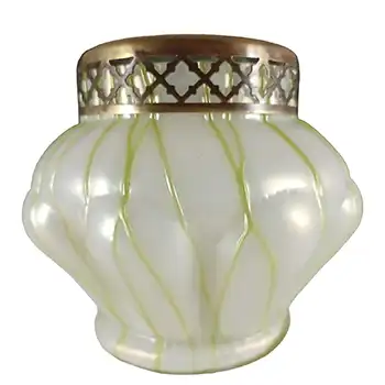 Art Nouveau Iridescent White & Green Veined Glass Posy Vase