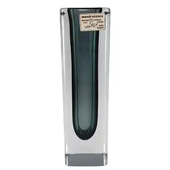 Mandruzzato Murano Faceted Grey & Clear Sommerso Glass Block Vase