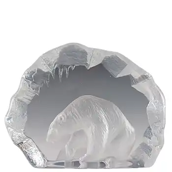 Mats Jonasson / Royal Krona #33152 Glass Polar Bear Paperweight - Signed