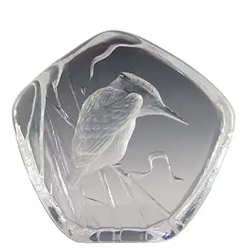 Mats Jonasson #3296 Glass Kingfisher Bird Paperweight - Signed