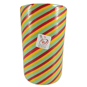 LABELLED La Fornasotta Murano Red, Yellow & Green Glass Tumbler Vase