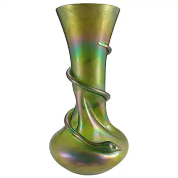 Rindskopf Art Nouveau Antique Green Glass Snake Trail Vase