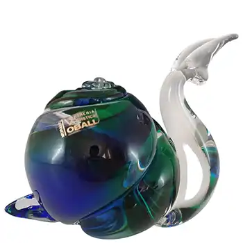 Oball Murano Blue & Green Glass Snail Sculpture - Labelled