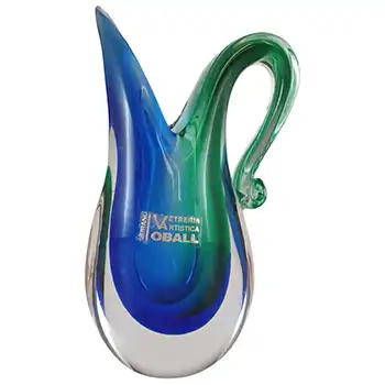 LABELLED Oball Murano Blue & Green Sommerso Glass Vase