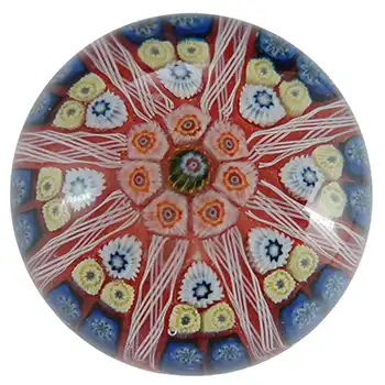 Strathearn #P7 Scottish Millefiori Lattice Red Glass Paperweight