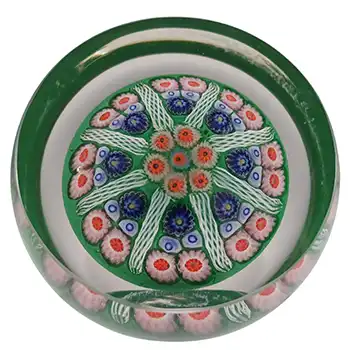 Strathearn #PP7 Scottish Millefiori Glass Large Faceted Paperweight