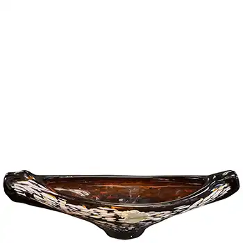 Romanian Brown & White Speckled Glass Bowl / Ashtray - Labelled