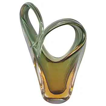 Murano Green & Amber Sommerso Glass Vintage Sculpture Vase