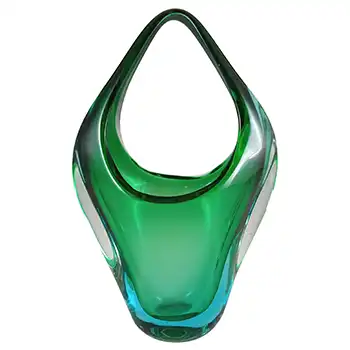 Murano Venetian Green & Blue Sommerso Glass Basket Vase