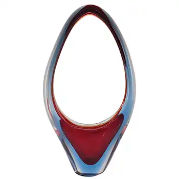 Murano / Venetian Red & Blue Sommerso Glass Basket Vase