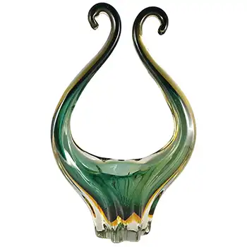 Murano / Venetian Blue & Amber Sommerso Glass Basket Vase