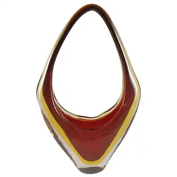 Murano / Venetian Red & Amber Sommerso Glass Basket Vase