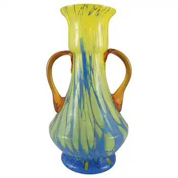 Czech Vintage Blue & Yellow Spatter Glass Vase