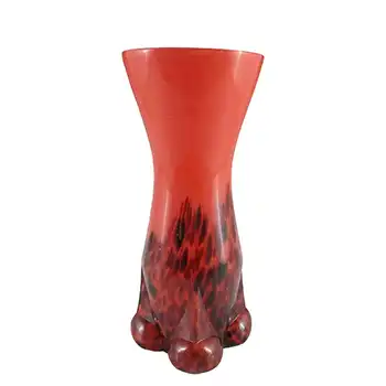 LABELLED Czech / Bohemian Red & Black Spatter Glass Vase