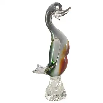 Murano Large Green & Amber Venetian Glass Duck Figurine