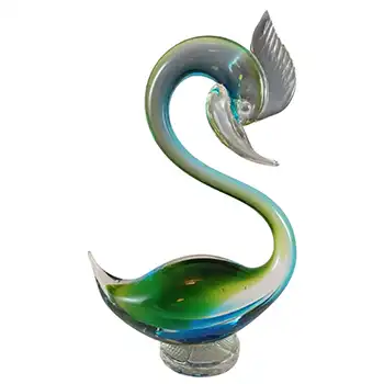 Murano Retro Green & Blue Venetian Glass Swan Figurine