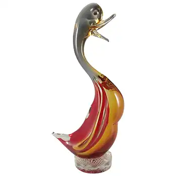 Murano Venetian Red & Amber Vintage Glass Duck Sculpture