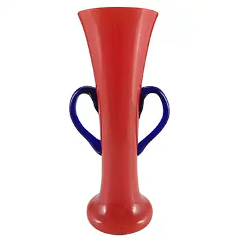 Czech / Bohemian Retro Red & Blue Tango Glass Vase