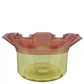 Victorian Antique 1890's Pink & Amber Glass Threaded Bowl