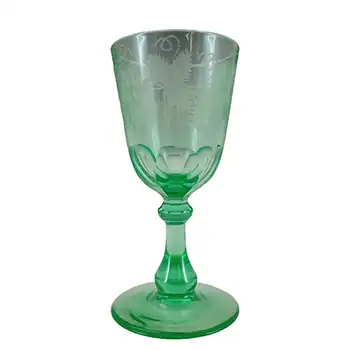 Percival Vickers & Co Victorian 1870's Uranium Green Cut Wine Glass