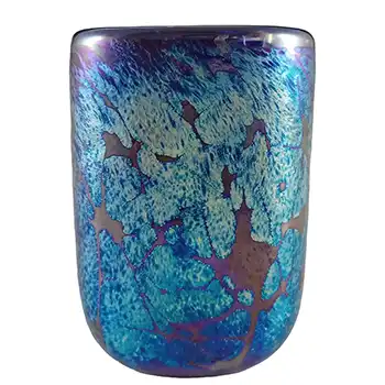 LABELLED Valletta Maltese Iridescent Blue Glass Vase