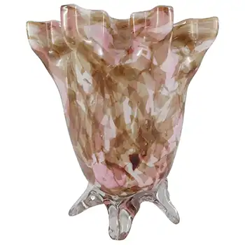 Welz Czech Pink & Brown Spatter Glass Snowflake Vase