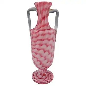 Czech / Bohemian Pink & White Candy Cane Glass Vase