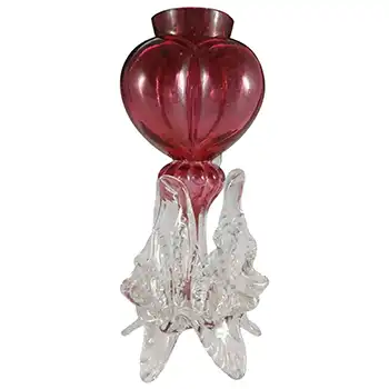 Welz Bohemian Cranberry Pink Glass Tri-Lobed Heart Vase